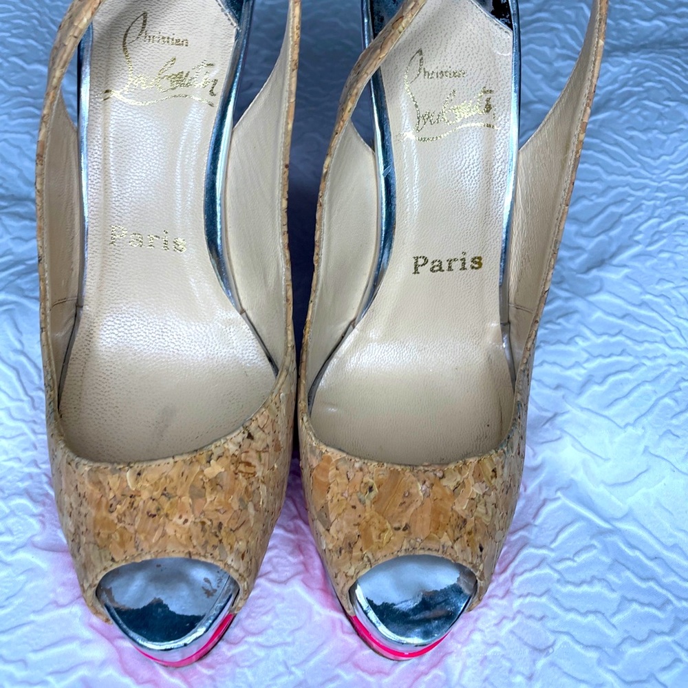 Christian Louboutin Vintage Cork & Neon Pink Platform Slingbacks Size 6.5/36.5